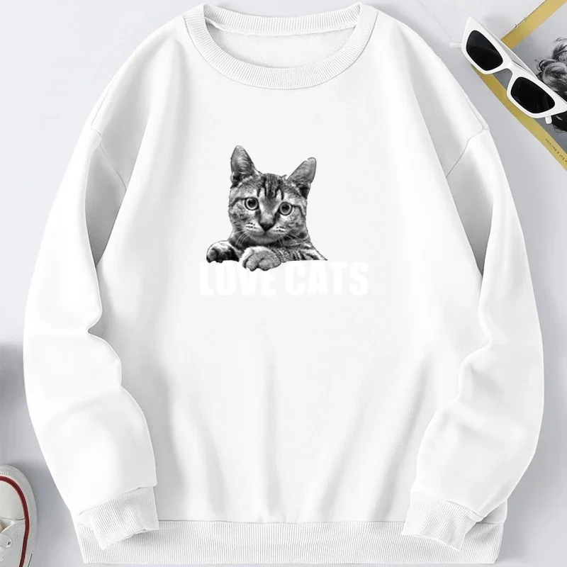 Love Cats Cat Sweatshirts Men Oversize Hoodies Kitten Streetwear Sweatshirt Black Crewneck Spring Autumn Sweaters Jumper