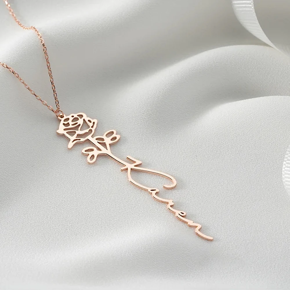 Nazwa własna naszyjnik kwiatowy z naszyjnikiem Birthstone dla kobiet spersonalizowana biżuteria ze stali nierdzewnej Choker prezent urodzinowy
