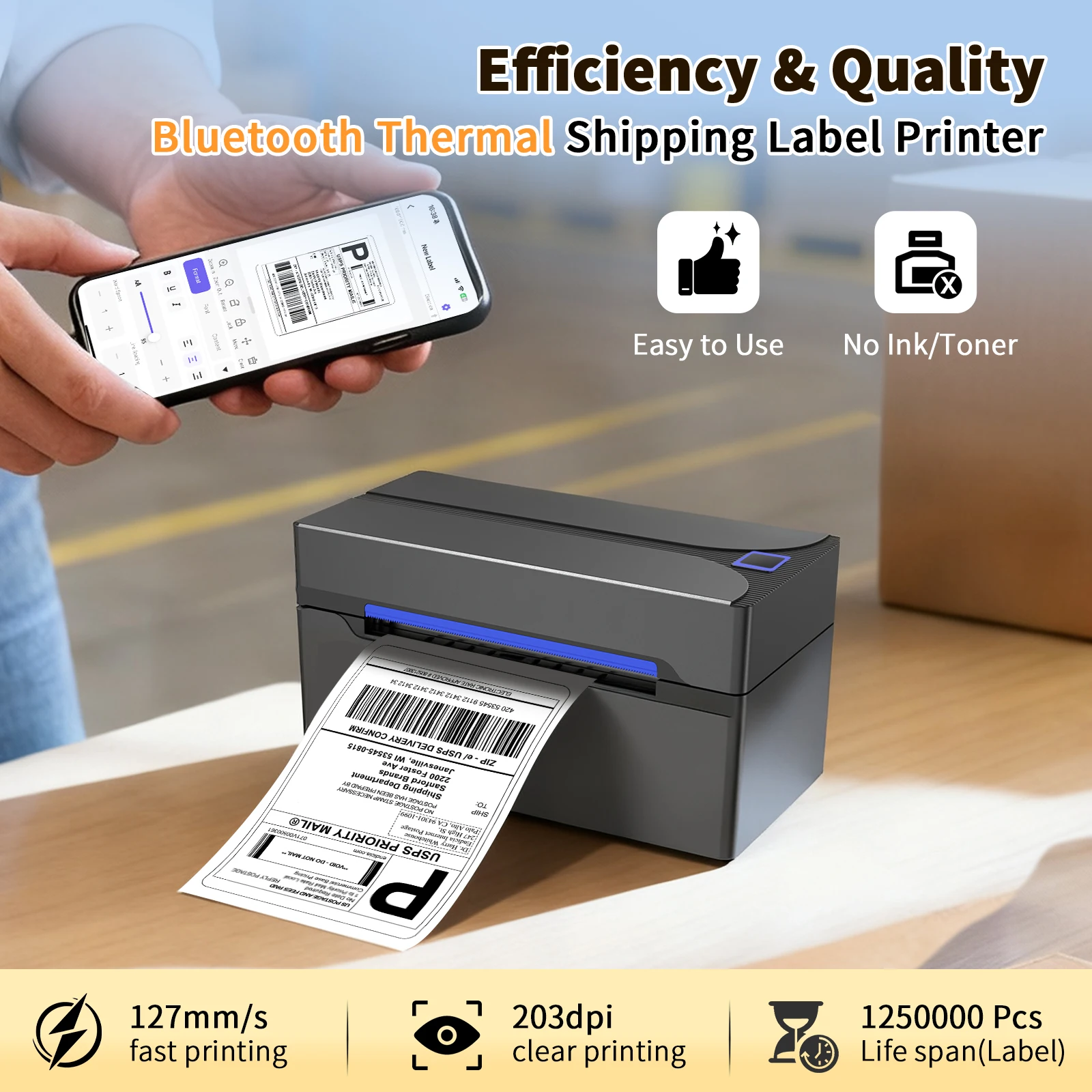 

Thermal Label Printer 4x6 Thermal Printer 80mm 203dpi Small Business Shipping Packages in Stock