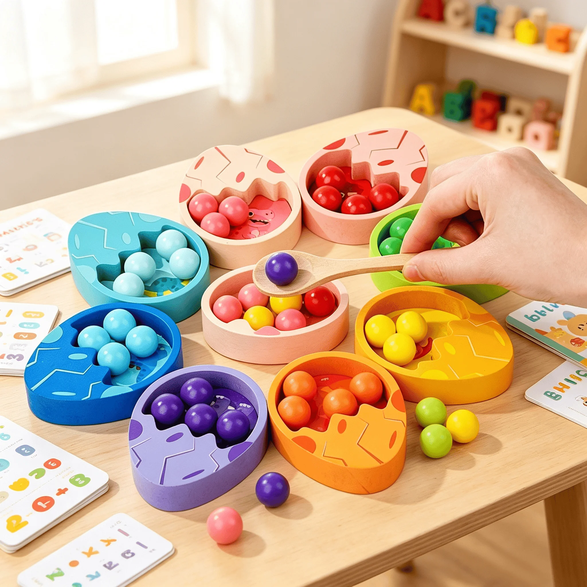 Montessori Dinosaur Egg Math Teaching Aids Color Classification  Fine Motor Skill  Early Education Intelligence Table Game 3+Y