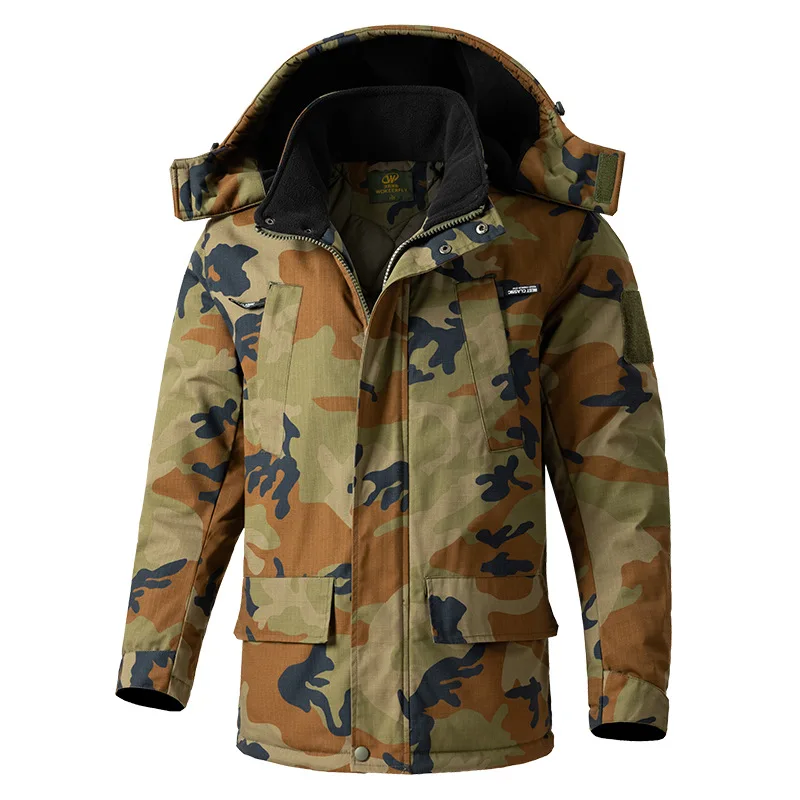 Men Winter Cotton Padded Jacket Camouflage Thick Warm Coat Work Clothes Outdoor Sports Waterproof Heating Hiking Camping Jackets