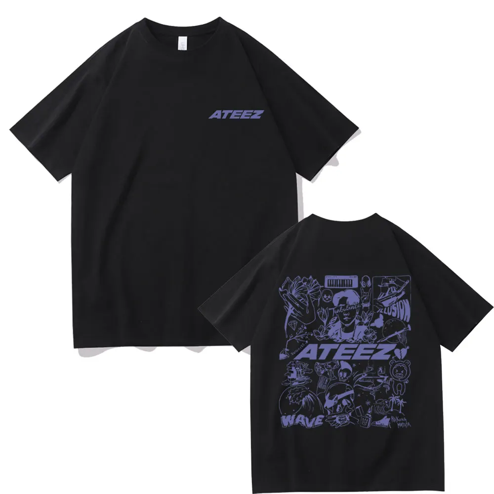 Korean Fashion Trend Ateez Kpop Graphic Print T-shirt Concert Fans Gift Men Women\'s Casual Oversized Short Sleeve Tees Clothing