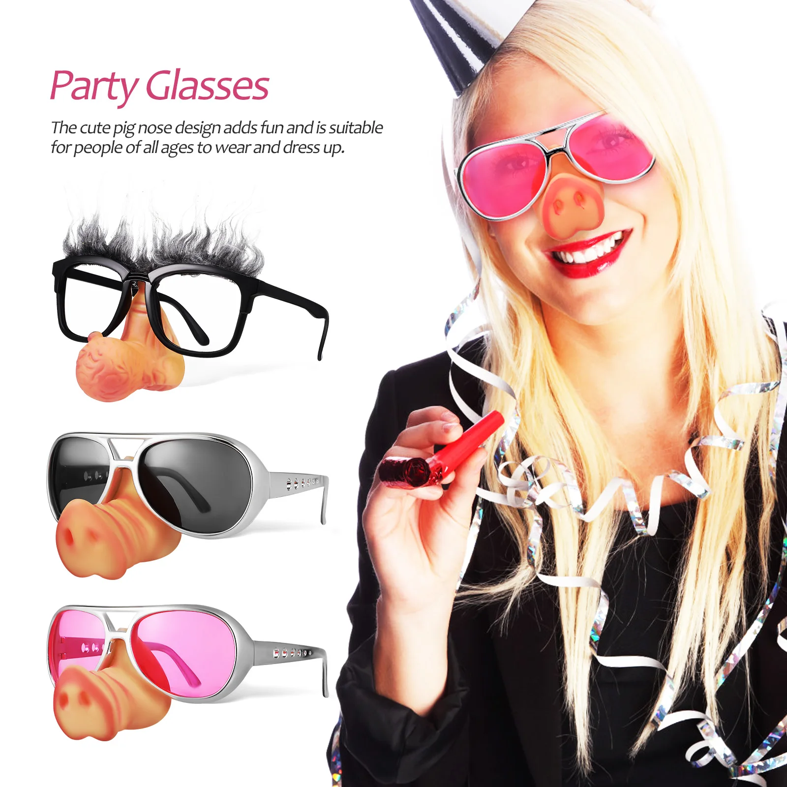 3 Pcs Glasses Pig Nose Props Fun Frames Funny Party Holiday Novelty Halloween Child