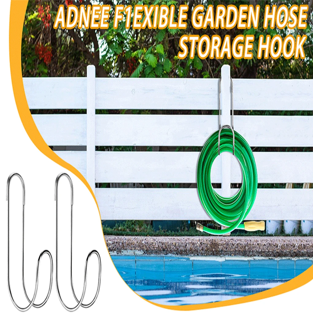 

2PCS/SET Stainless Steel Garden Hose Hooks Heavy Duty Large Capacity Hangers Rustproof Outdoor Indoor Storage Organizers