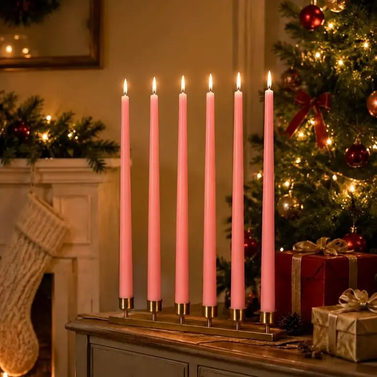 12/6/4pcs Pink Pole Wax Aromatherapy Candle Set, Christmas Fragrance Candle Home Decoration, Christmas Candle Center Decoration