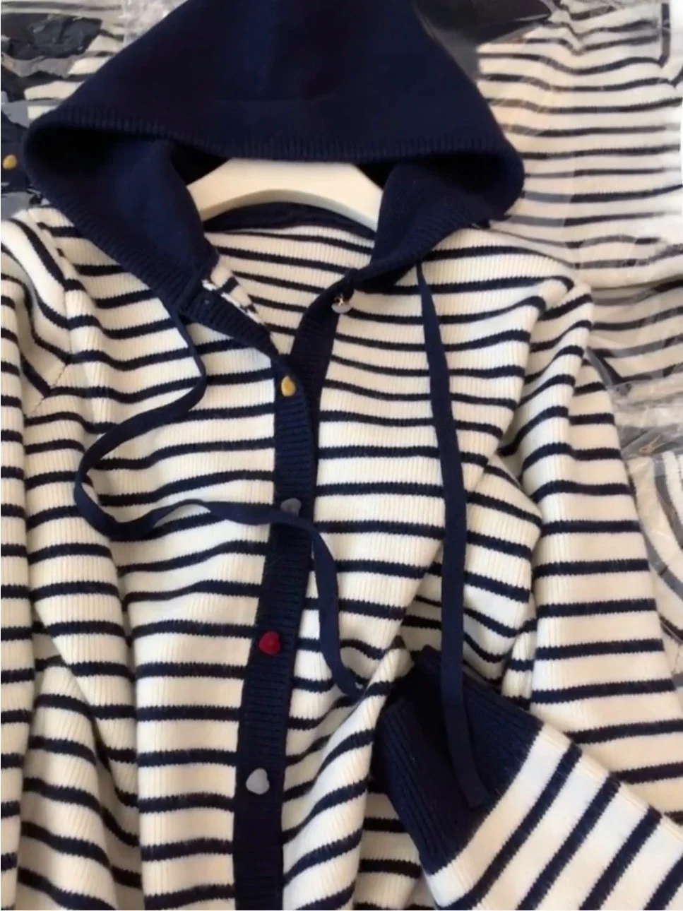 

Американский вязаный открытый кардиган в полоску с капюшоном Lazy Dstring, женский мягкий уютный свитер, верхняя одежда, свободный топ