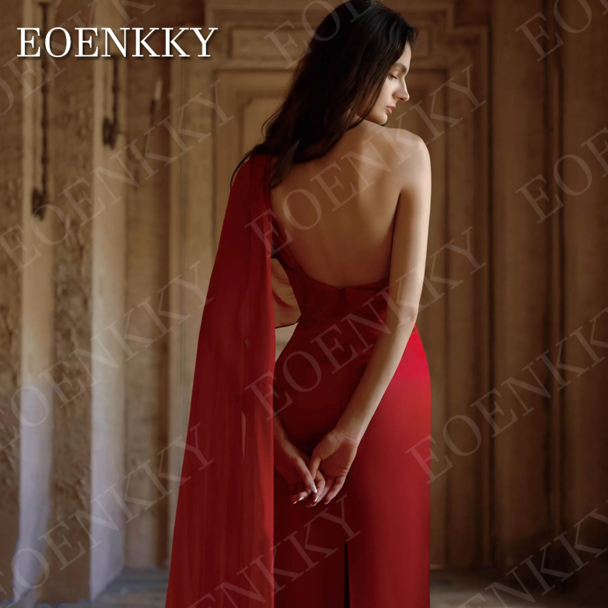 فستان سهرة بكتف واحد من EOENKKY فساتين حفلات من الساتان للنساء حورية البحر مفتوح الظهر أحمر بدون أكمام فستان السجادة الحمراء حسب الطلب كتف واحد فستان المساء فساتين الحزب الساتان للمرأة حورة البحر فتح الظهر الأحمر بلا أ