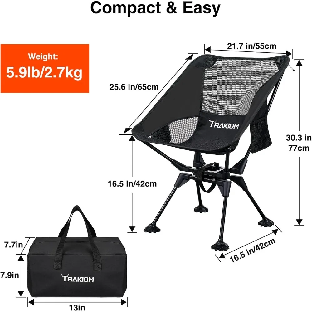 360° Swivel Folding Camping Chairs: Compact, Portable, Anti-Sinking for Outdoor Activities, Supports 300 LBS