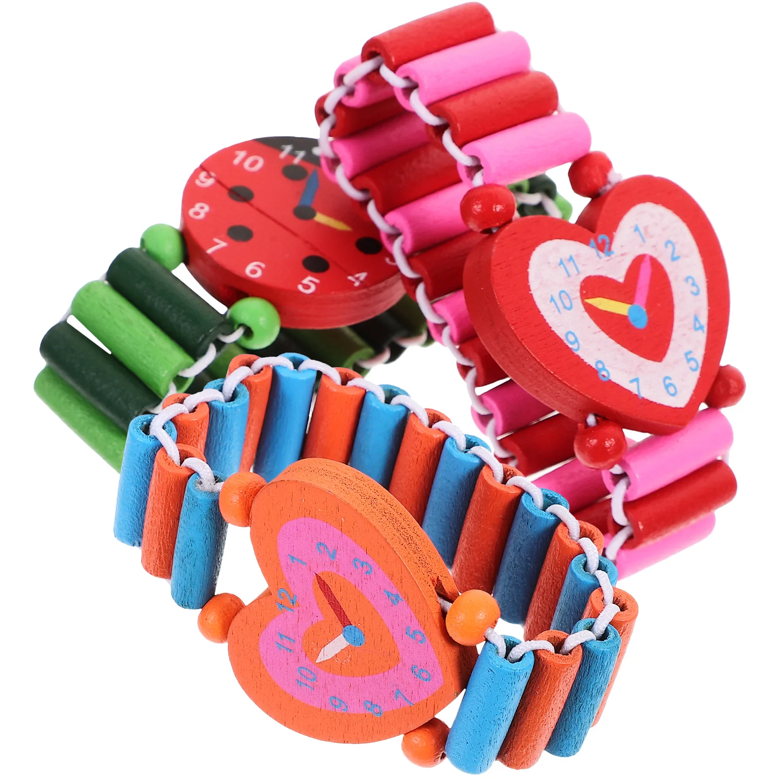 Relógio infantil Brinquedos para Natal, Madeira Relógios De Pulso, Simulação Smartwatch, Pulseira Dos Desenhos Animados, 3 Pcs