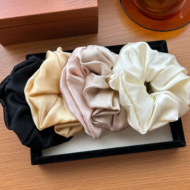 100% Silk Scrunchies for women elastic satin hair tie girls black silk hair band Solid Color hair rope elastique cheveux satin