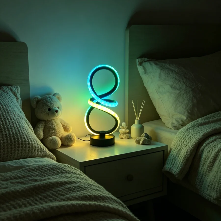 1PC Modern Infinity 8-Shaped RGB LED Table Lamp, Dimmable Color Changing Light, USB Powered Decor Lamp for Bedroom, Living Room