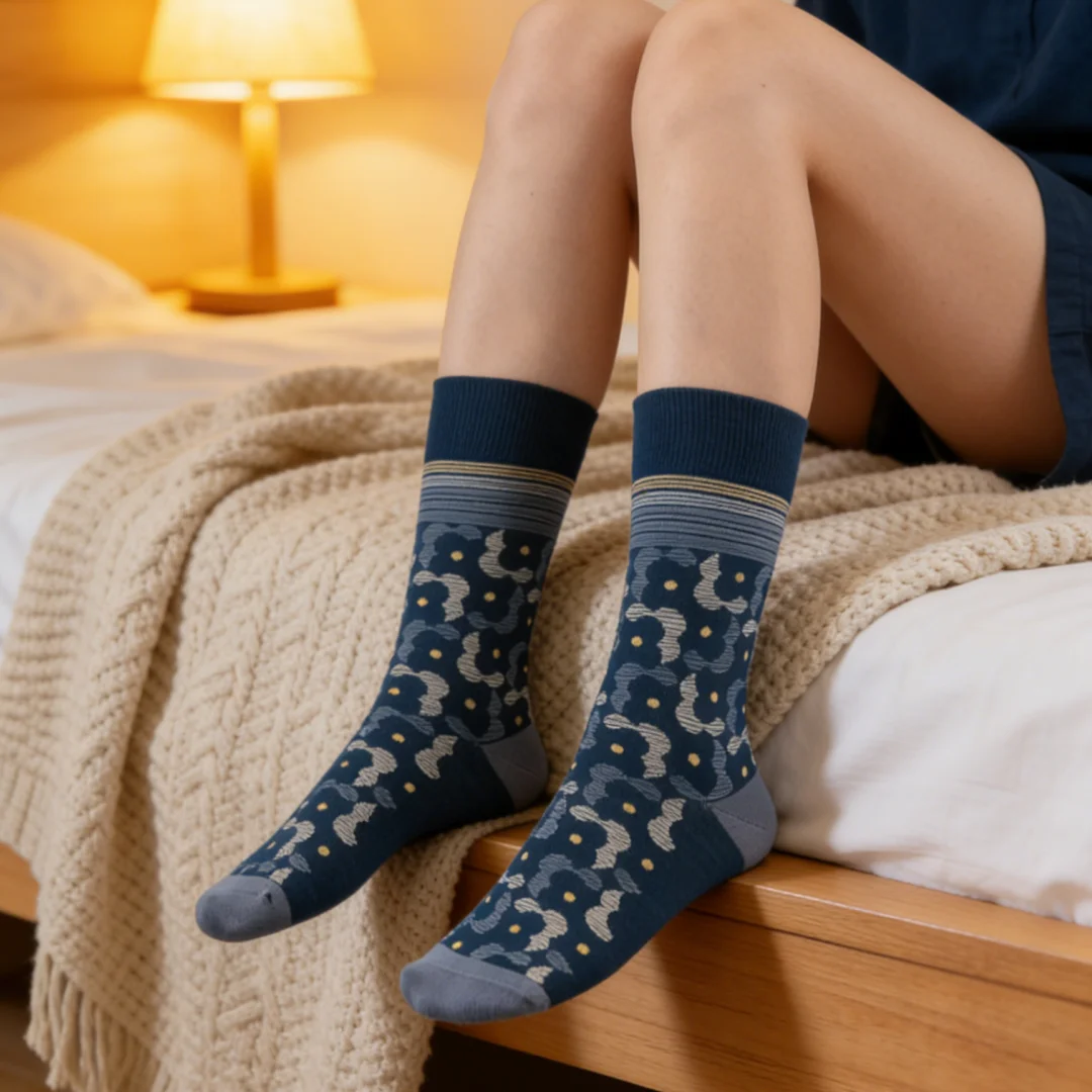 【1 Pair】Retro-inspired Jacquard Socks with a Gradient Blue Design,Eye-catching Daily Style For Casual Outings