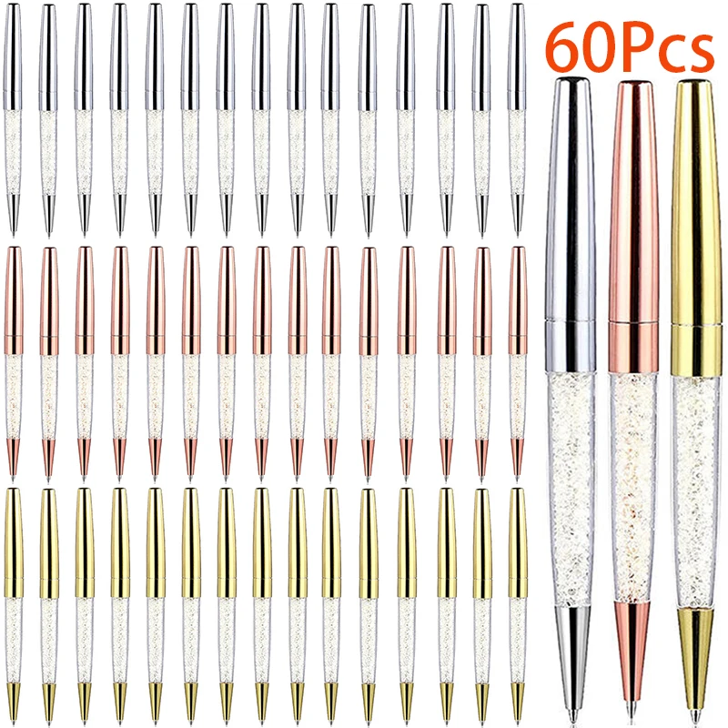 60Pcs 금속 크리스탈 볼 펜 로즈 골드 크리스탈 펜 결혼 선물 다이아몬드 펜