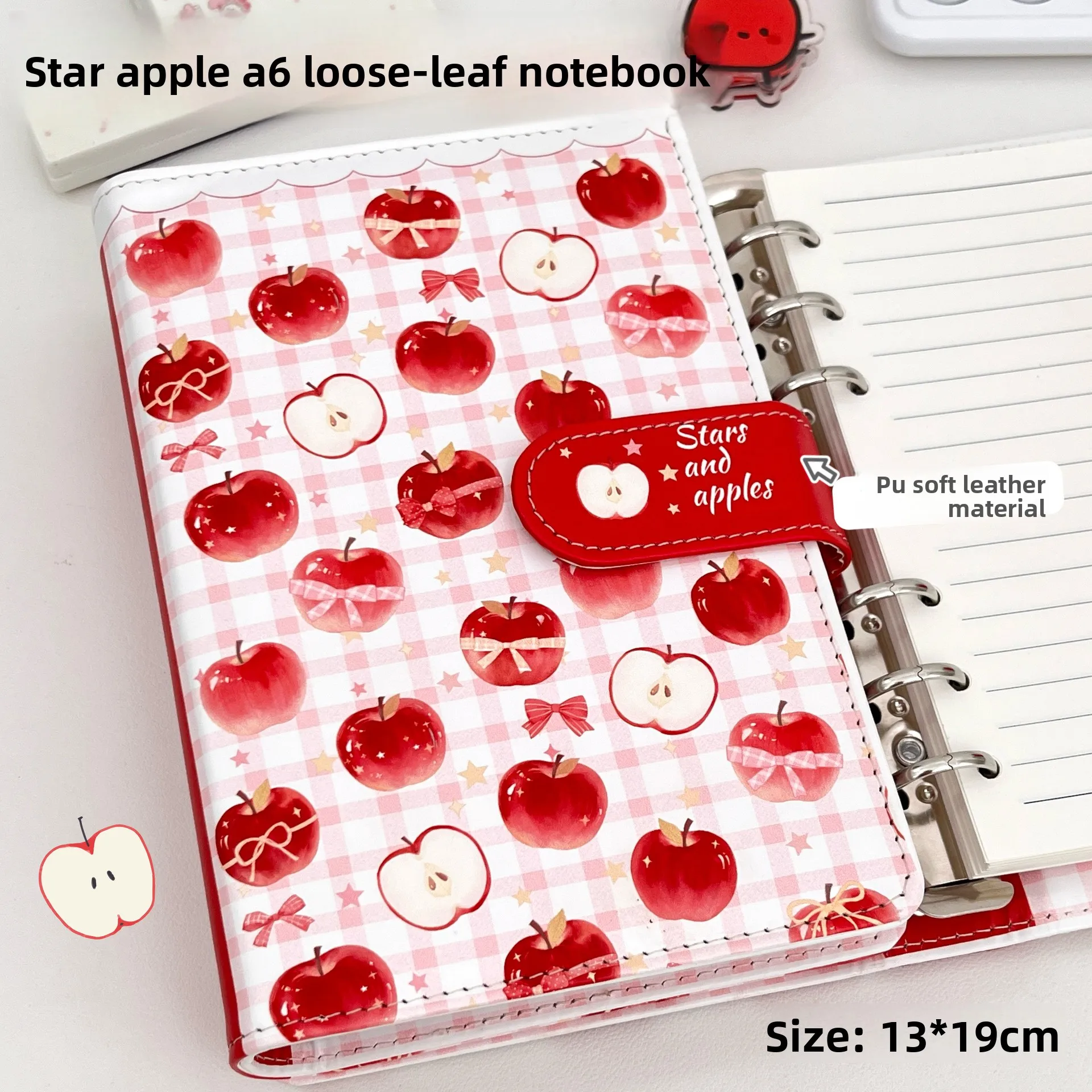 A6 Star Apple Leather Magnetic Loose-Leaf Notebook Portable Detachable High-Value Stationery Journal Notebook
