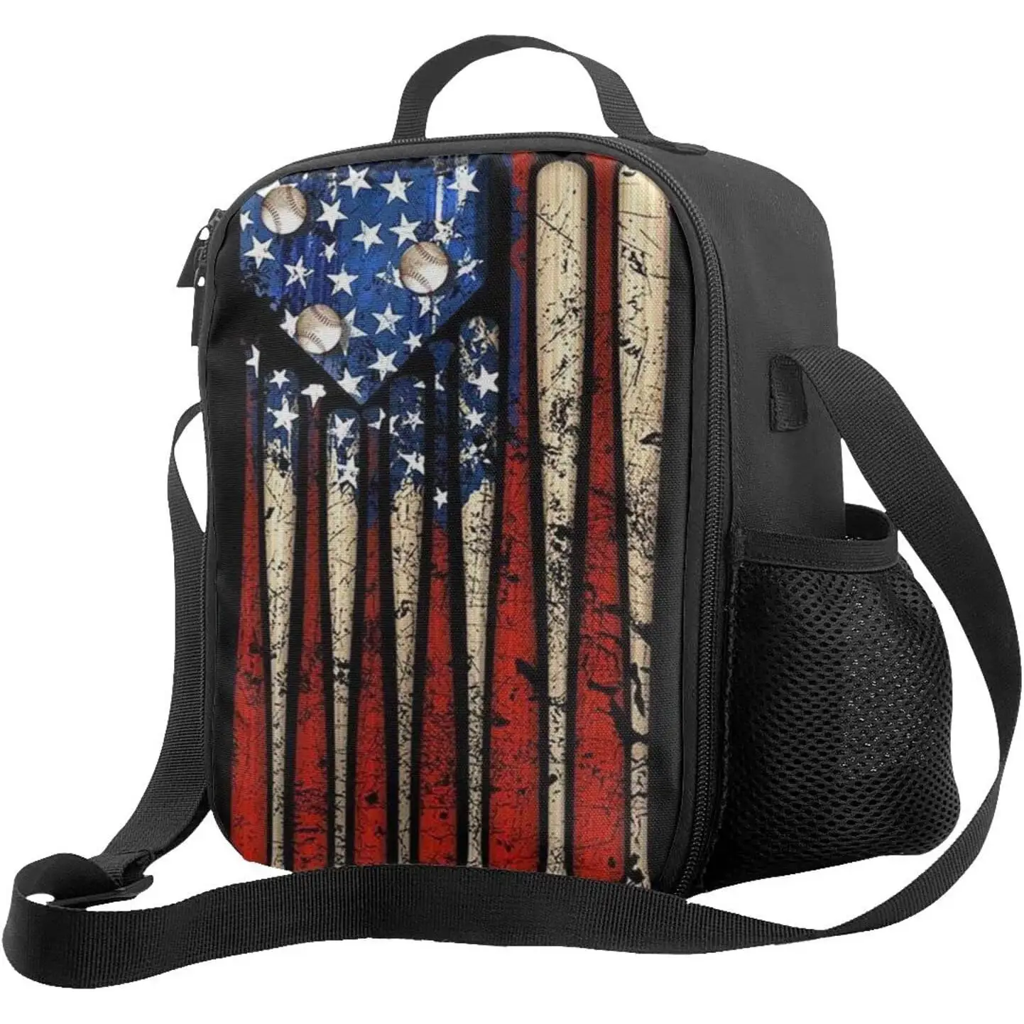 

Adjustable Shoulder Strap Outdoor Sports American Flag Insulated Lunch Bags Box Cooler Thermal Reusable Lunch Tote bag