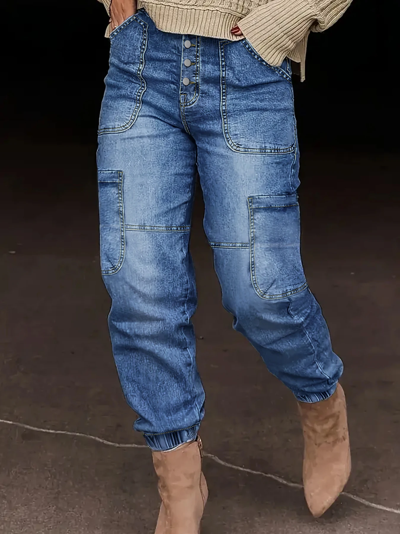 ارتفاع الخصر بالإضافة إلى حجم نحيل الجينز المرأة الرجعية غسلها زر التفاصيل مرونة كبيرة الحجم المرأة الدنيم السراويل #6