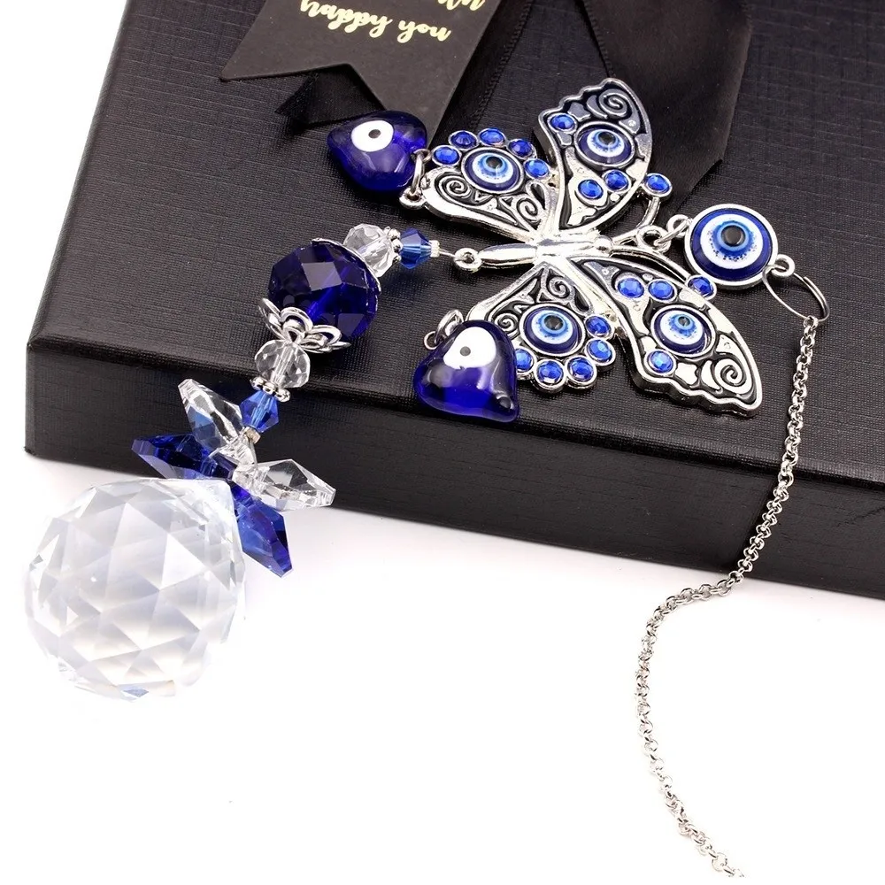 Rhinestone Devil Eye Suncatcher Butterfly Crystal Balls Sun Catcher Pendant Ornaments Rainbow Maker Sunlight Catcher