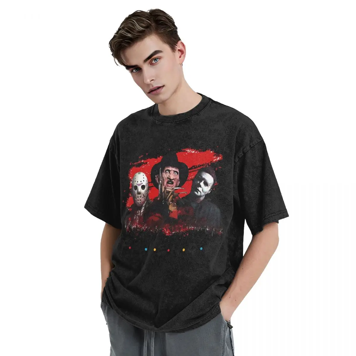 Halloween horrify Harajuku 100% Cotton Oversized Tshirt,Freddy Krueger Never Sleep Again Summer Loose Washed Tops T-Shirt