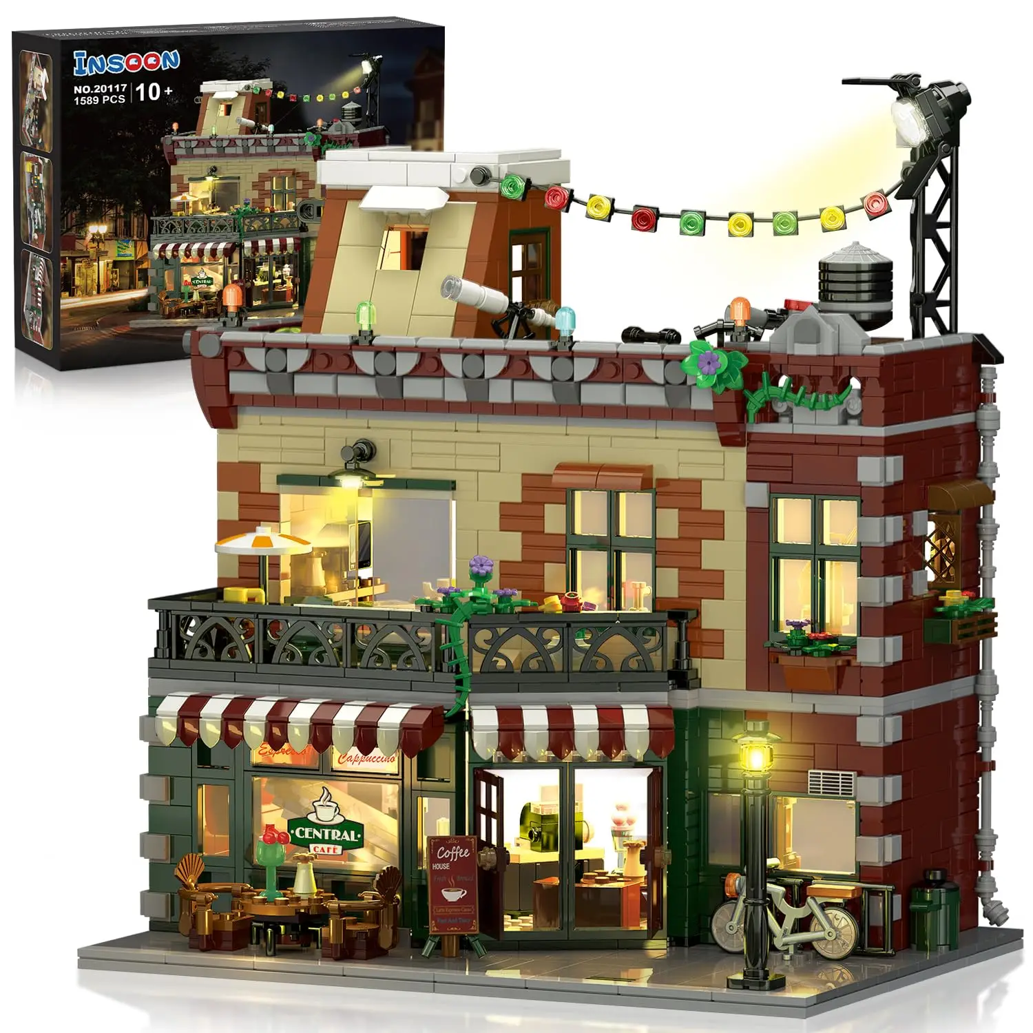 Coffee House Building Set with LED-City Cafe Shop with Stage Street Lights Architecture  Model for Adults Teens Kids Ages 10+