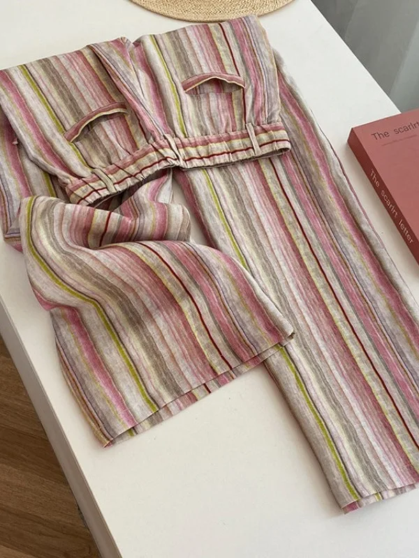 Spring 2026 High Waist Wide Leg Pants Women's Casual Striped  Lazy Style Loose Fit Long Trousers plus Size