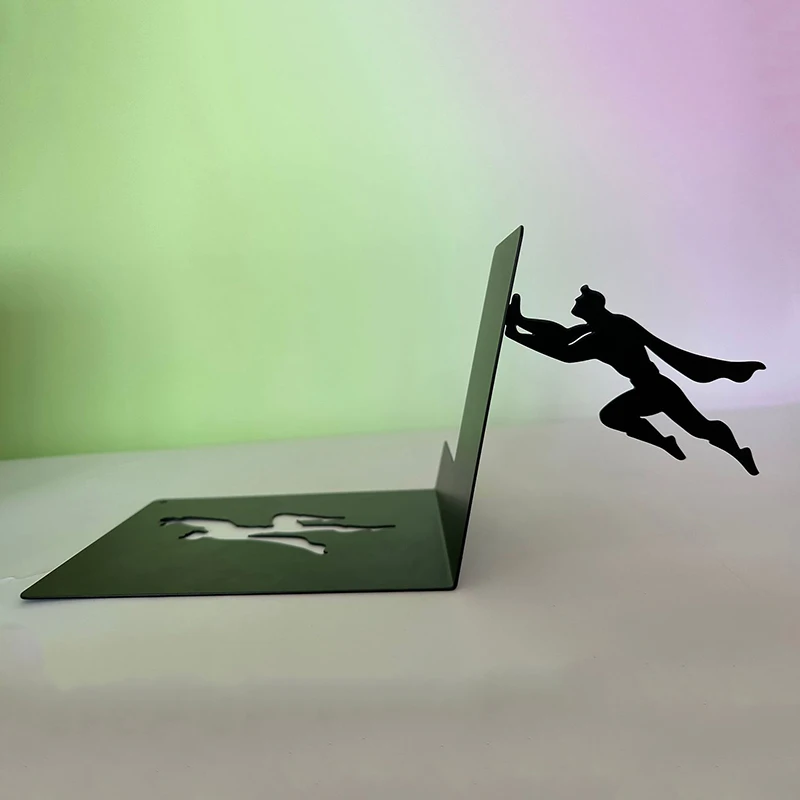 13CM Metal Super Hero Bookends Creative Figurine Bookshelf Storage Desktop Office Ornament Gift