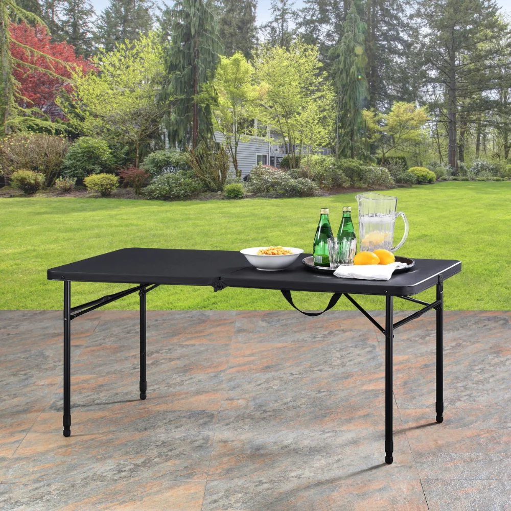 New 4 Foot Fold-In-Half Adjustable Table Rich Black Folding Table Camping Picnic Table