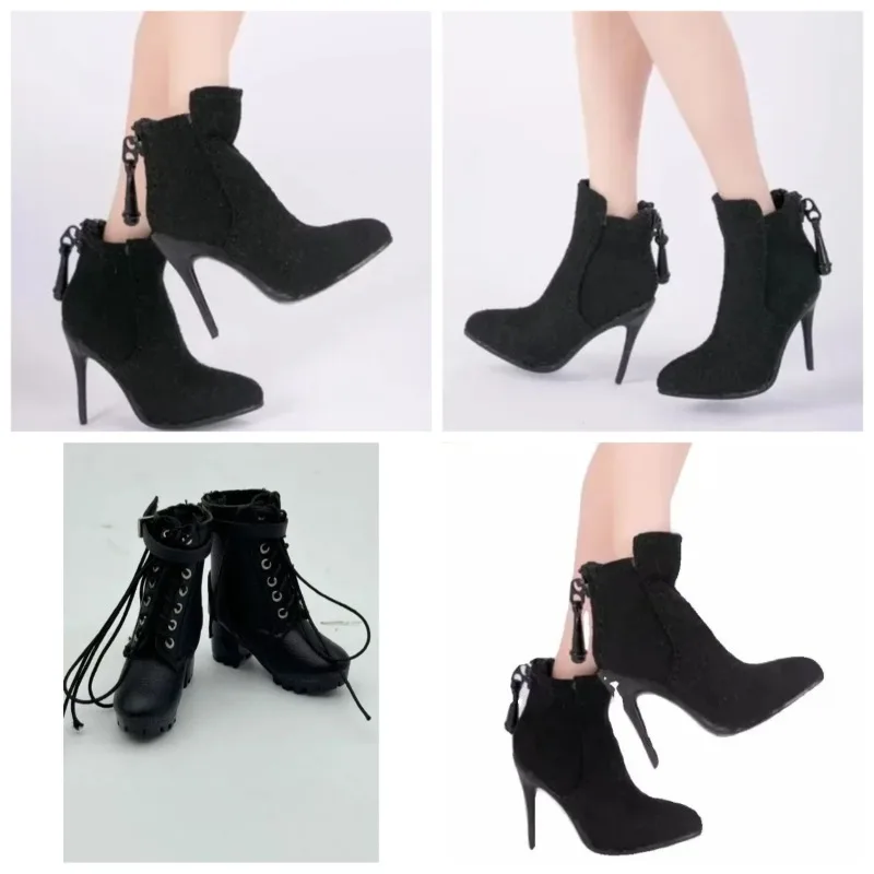 

1/6 Scale Female Soldier Black Hollowed High Heel Boots Ankle High Boots Shoes Model for 12" Action Figure PH TBL Doll