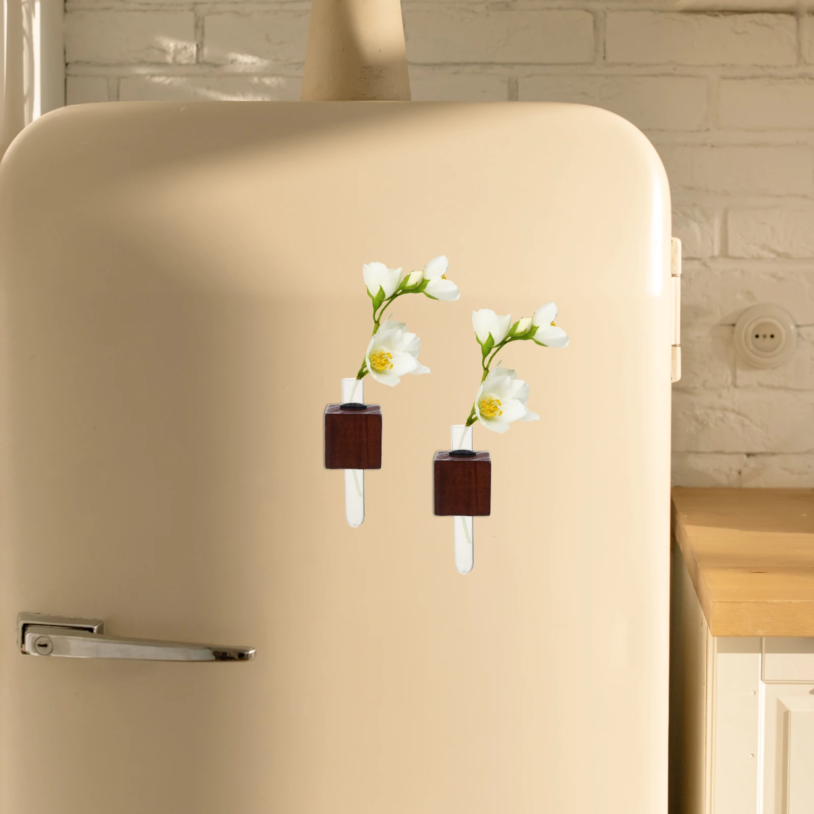 

10pcs Magnetic Test Tube Vase Fridge Magnet Flower Planter Mini Plastic Wooden Holder For Kitchen Decor Space Saving Compact