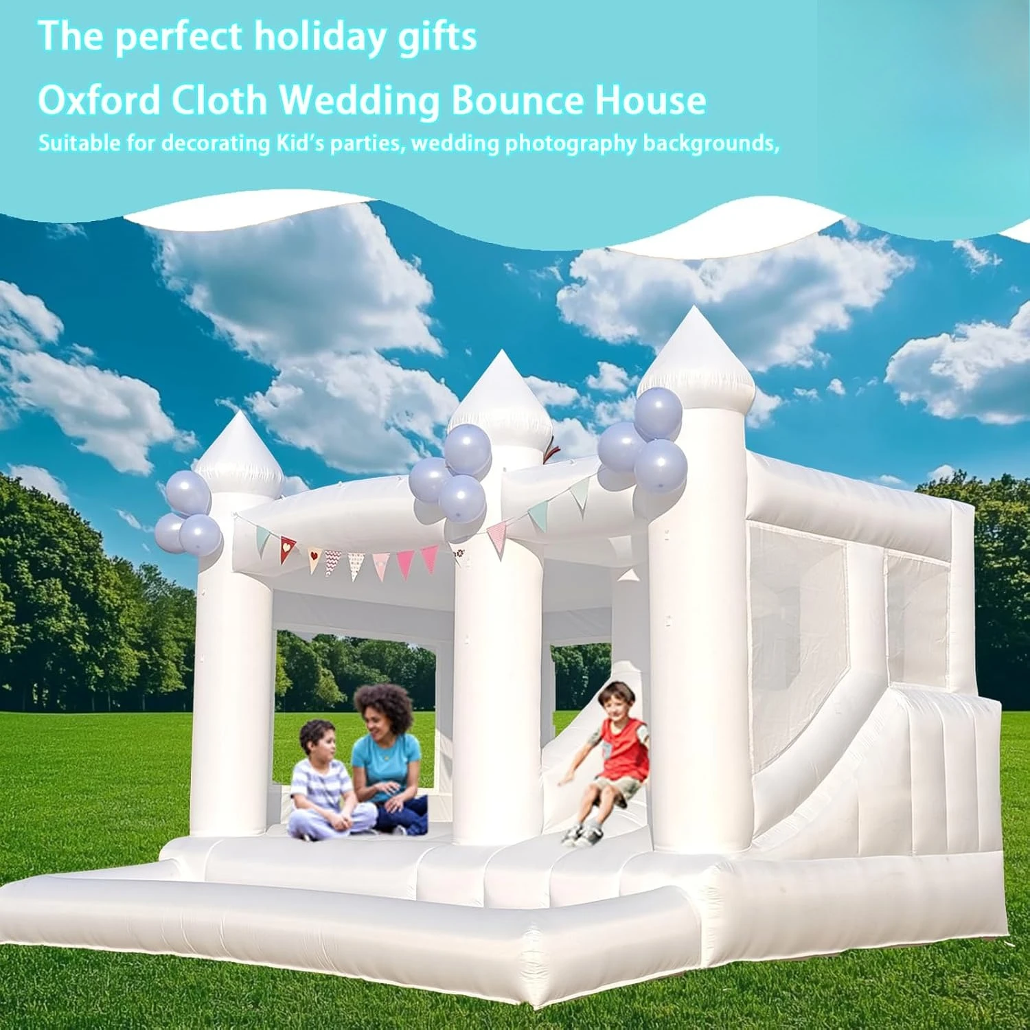White Inflatable Bounce Castle With Slide Ball Pit For Party And Event Rental Blow Up Bouncer Wedding Backyard Outdoor Business