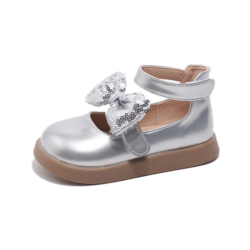 Girls' Princess Shoes New Children's Silver Leather Shoes Baby Soft Soled Single Shoes Fashion Performance Wedding Shoes J341