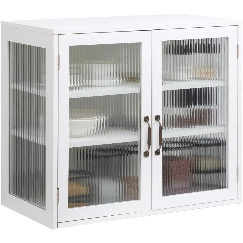 Storage Cabinets with 2 Transparent Rainbow Glass Doors, Wall Medicine Cabinet for Kitchen,Office,Laundry Room, Bathroom