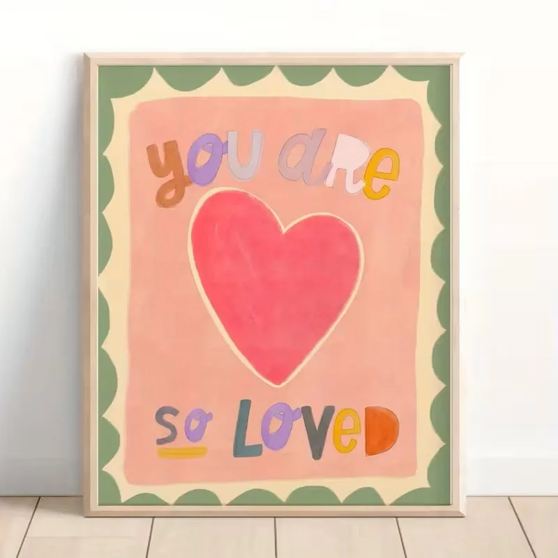 

"You Are So Loved" Hand-painted Cute Pink Watercolor Canvas Poster Picture Art Wall Living Room Children's Room Home Decoration