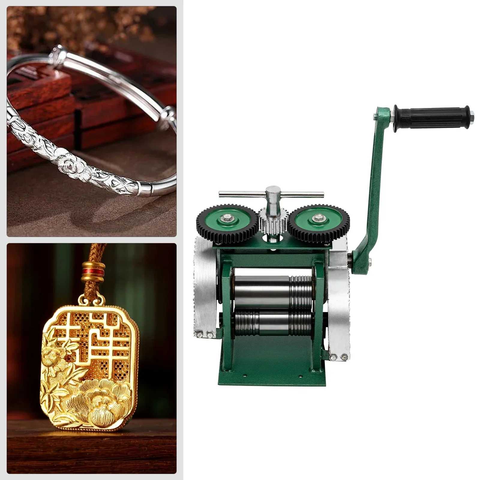 

120mm Width 3 in 1 Light Duty Roller Machine with Hand Crank for Pressing Gold Silver Brass Copper Metal into Sheets, Square