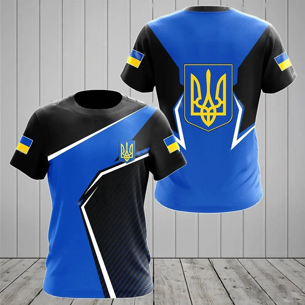 UKRAINE Men\'s T-Shirt Summer Short Sleeve Ukraine National Emblem Flag 3D Print Fashion Round Neck Pullover Shirt Men\'s Clothing