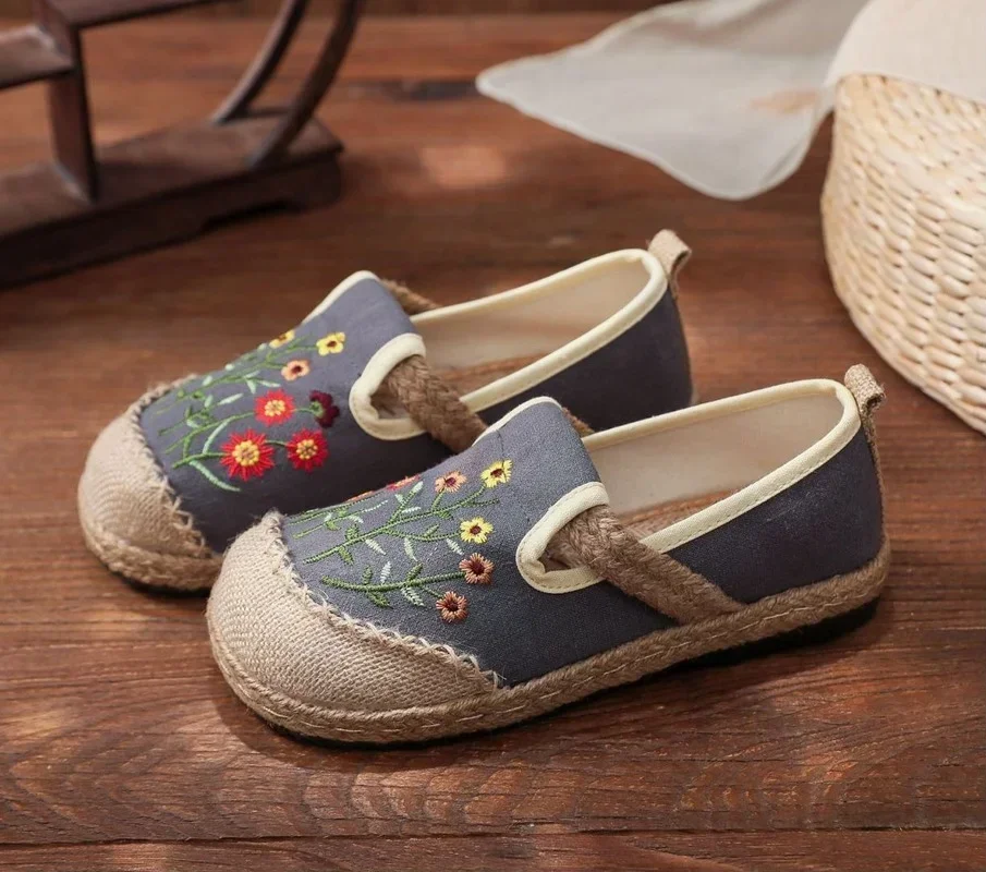 2022 Flowers Embroidered Women Handmade Linen Canvas Slip-On Loafers Comfortable Low Top Sneakers Vegan Ladies Bohemian Shoes