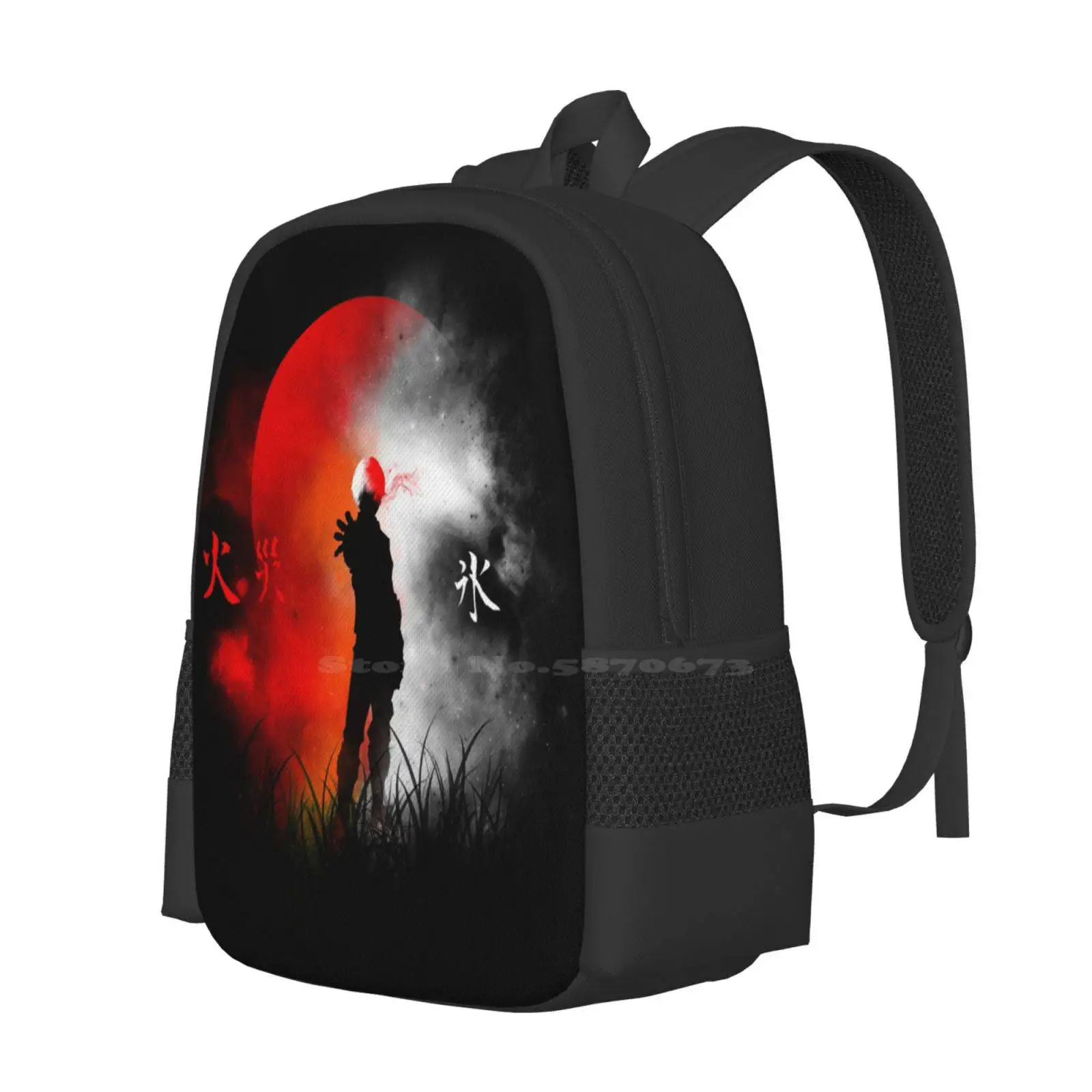 Ice And Fire Backpack For Student School Laptop Travel Bag Ice Fire Boku No Hero Cold Manga Anime Red White Shoto Todoroki