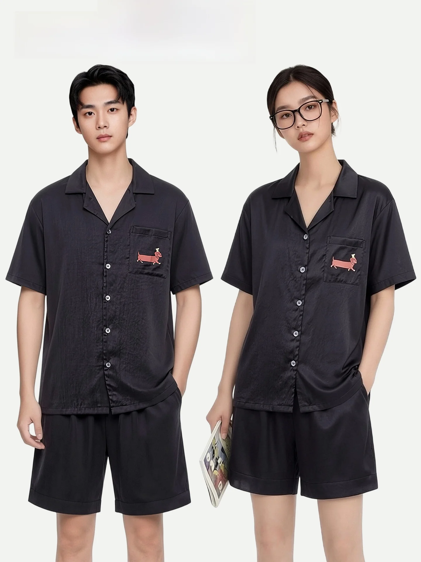 

PinkBread Chef Sausage Dog Couples Sleepwear Summer Short Sleeve Ice Silk Home Clothes Moisture Wicking Quick Dry Soft Fabric