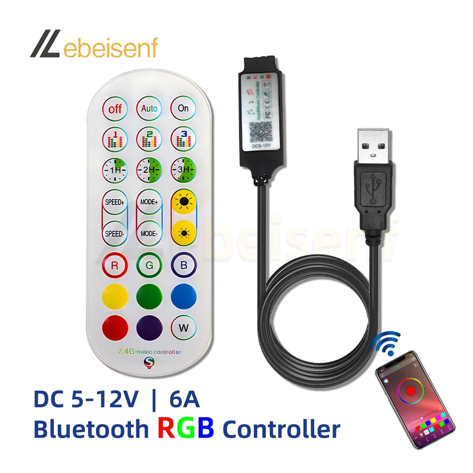 

Новый USB 5 в 12 В Bluetooth RGB контроллер APP & Music Smart мини-диммер ИК беспроводной пульт дистанционного управления с 24 кнопками для цветных светодиодных лент 5050
