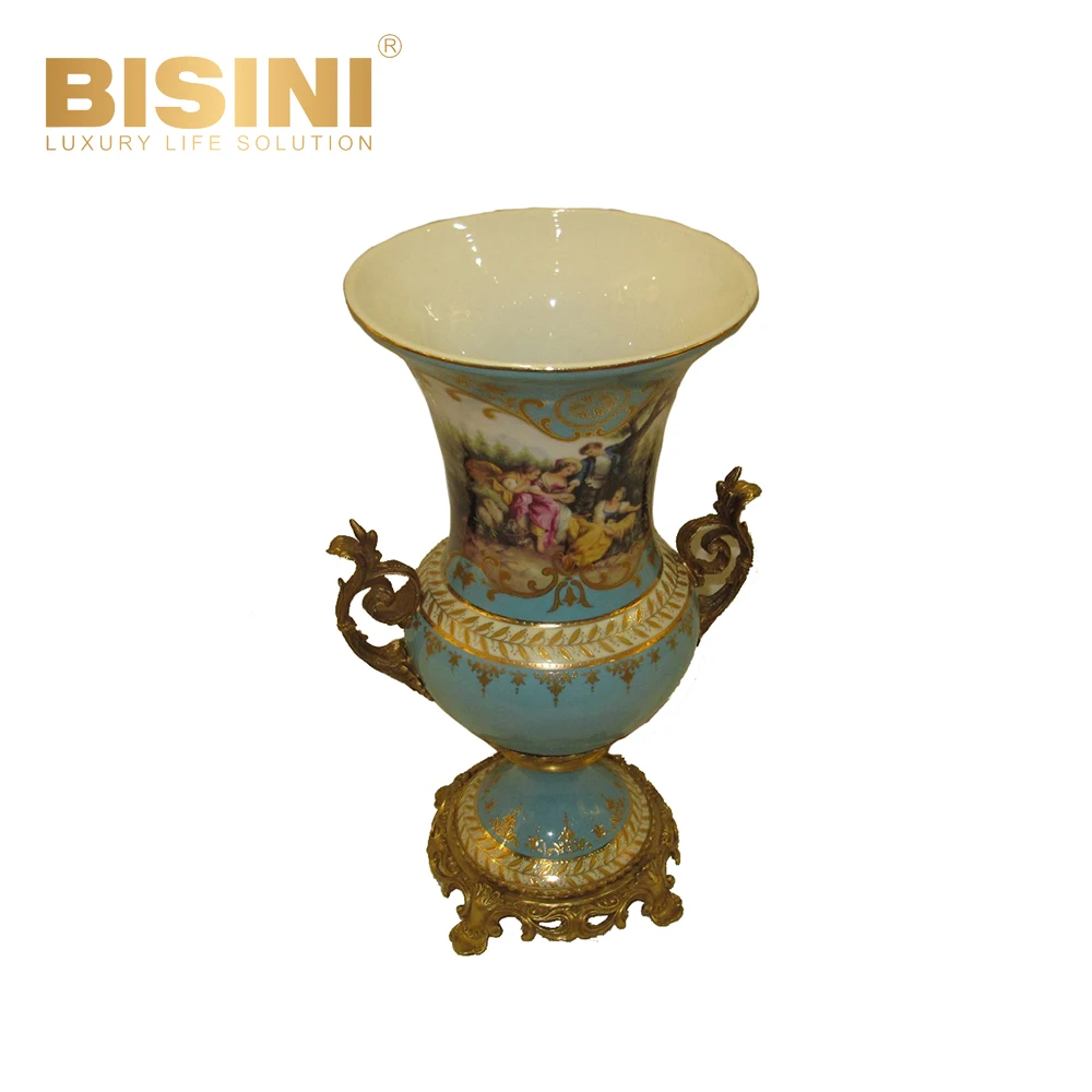 Craft Decoration Trumpet-shaped Vase Luxury Ornaments Vase Decor Brass Decor with Emerald Marble Green Ornaments