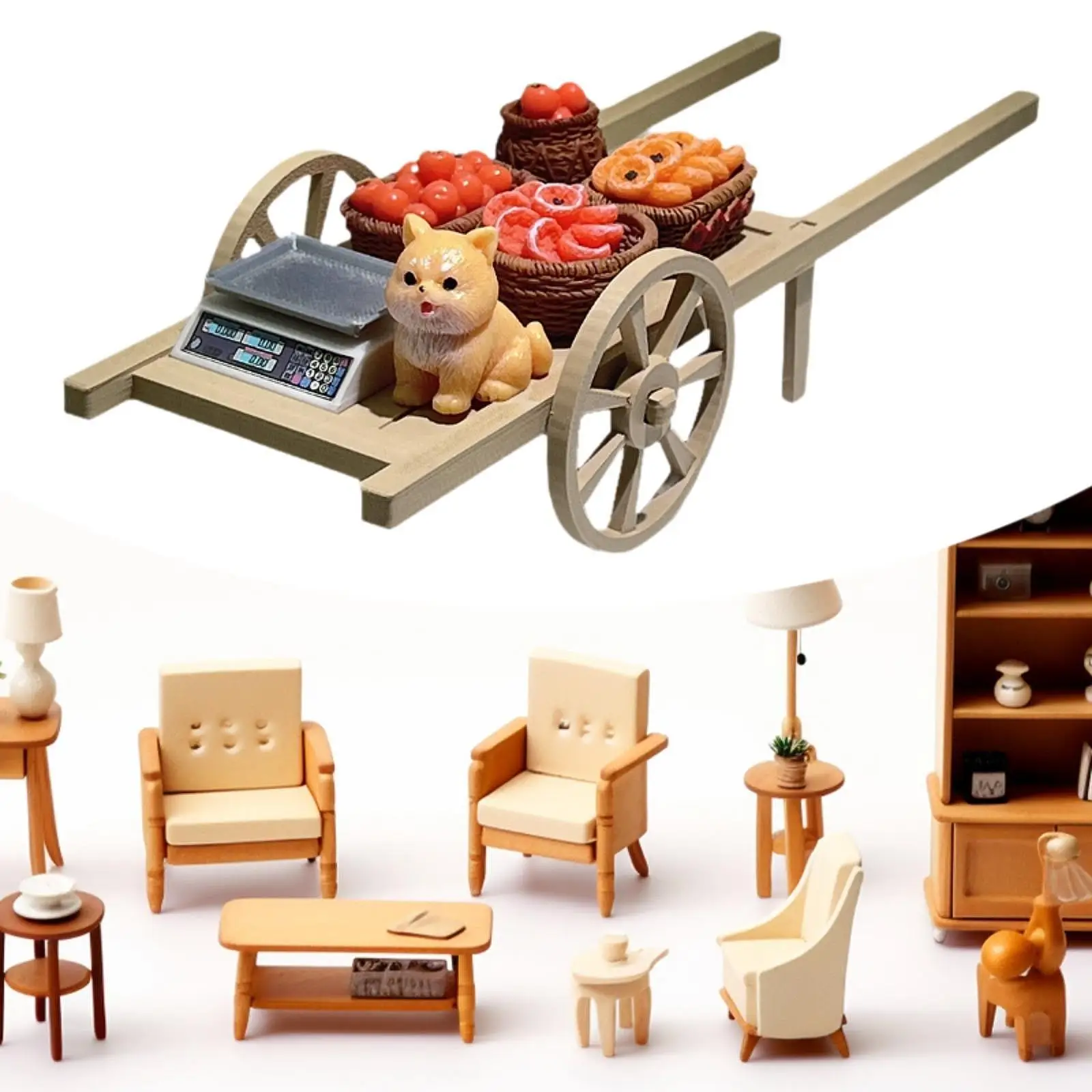 

Mini Veggie Stand 1/12 Scale Crafts Collectibles Ornament Simulation Accessory Photography Props Dollhouse Market Cart Accessory