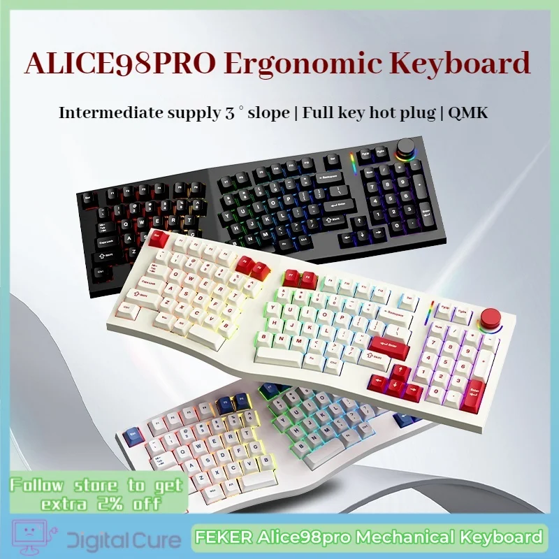 

Feker Alice98pro Mechanical Keyboard Alien Ergonomic Slope Full Key Hot Swappable Rgb Lighting Original Factory Height Keycap