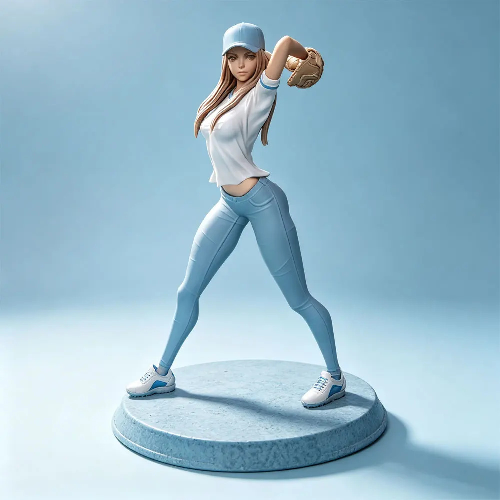 1/24Street sport style baseball girl, baseball pitching motion with physical force exertion stance, 3D printed doll, not colored