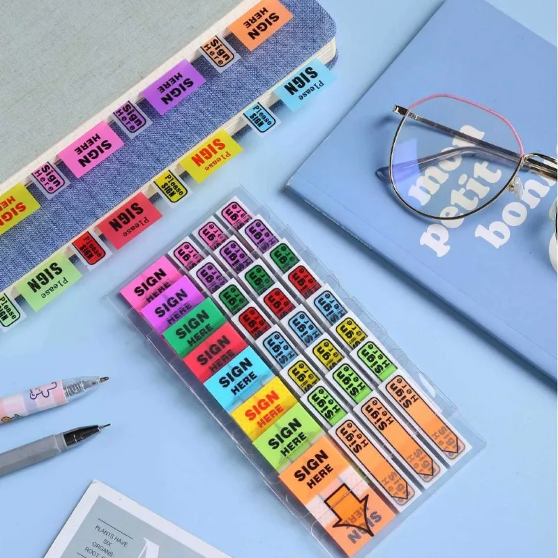 Sticky Arrow Index Tabs, Colorful Fluorescent Page Markers for Contracts, Files, Document Classification, Bookmark Stickers
