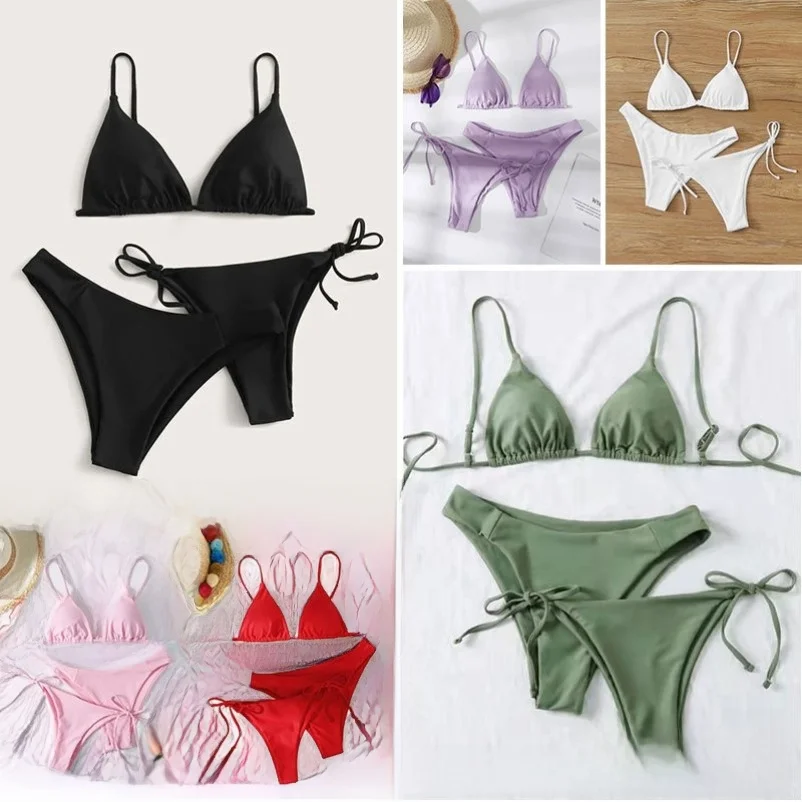 

Sexy Tee-Piece Bikini Swimsuit Women's Separate Swimsuit Double Pan Ladies' Swimwear Triangular Bikini with Chest Pad No ...