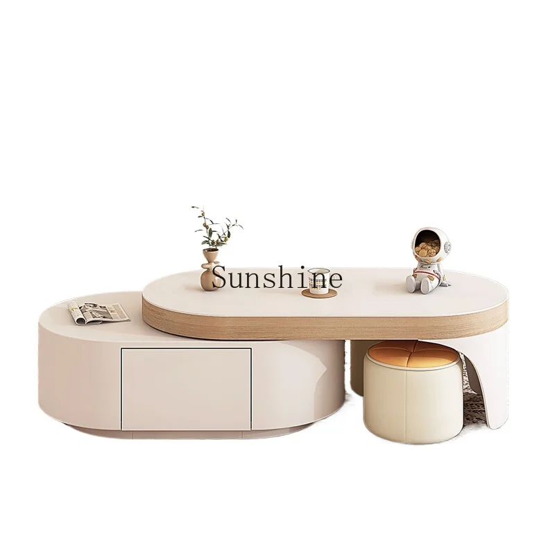 

Coffee table living room household cream wind small apartment simple modern telescopic folding rock plate tea table