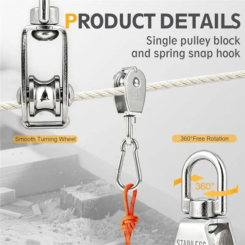 BHBD-M15 Single Pulley Block(4Pcs), Wire Rope Cable Pulley With Spring Snap Hook, Wire Towing Wheel