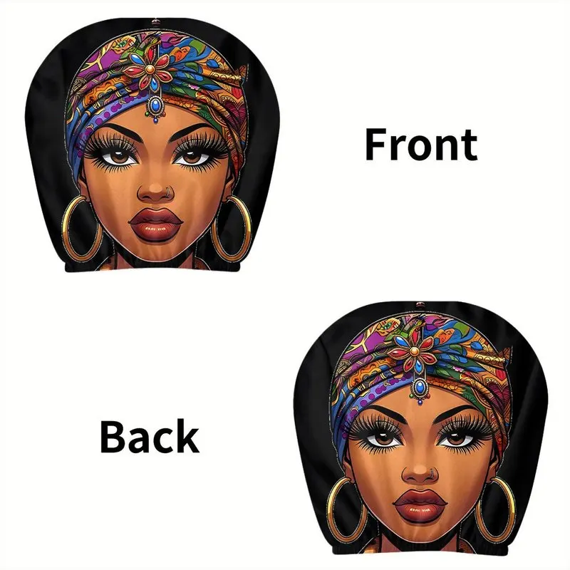 1/2Pcs Car Headrest Covers, Vibrant African American Woman With Turban And Hoop Earrings Print, POD - view 5
