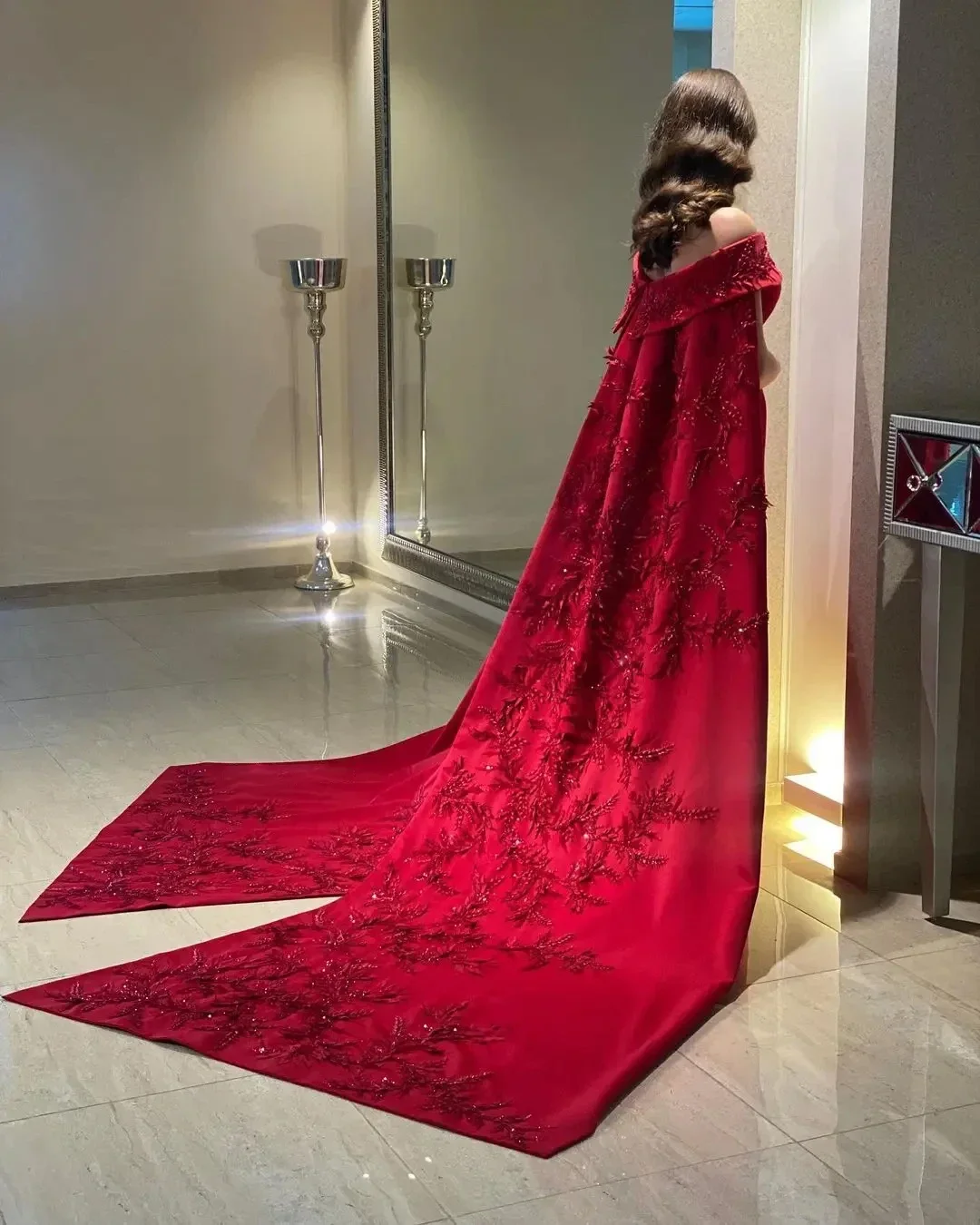 Angepasst Knöchel Länge Mantel Kleider Abend Party Frauen Tragen Perlen Applique Lange Wrap Prom Kleid Zipper Zurück Vestidos Des