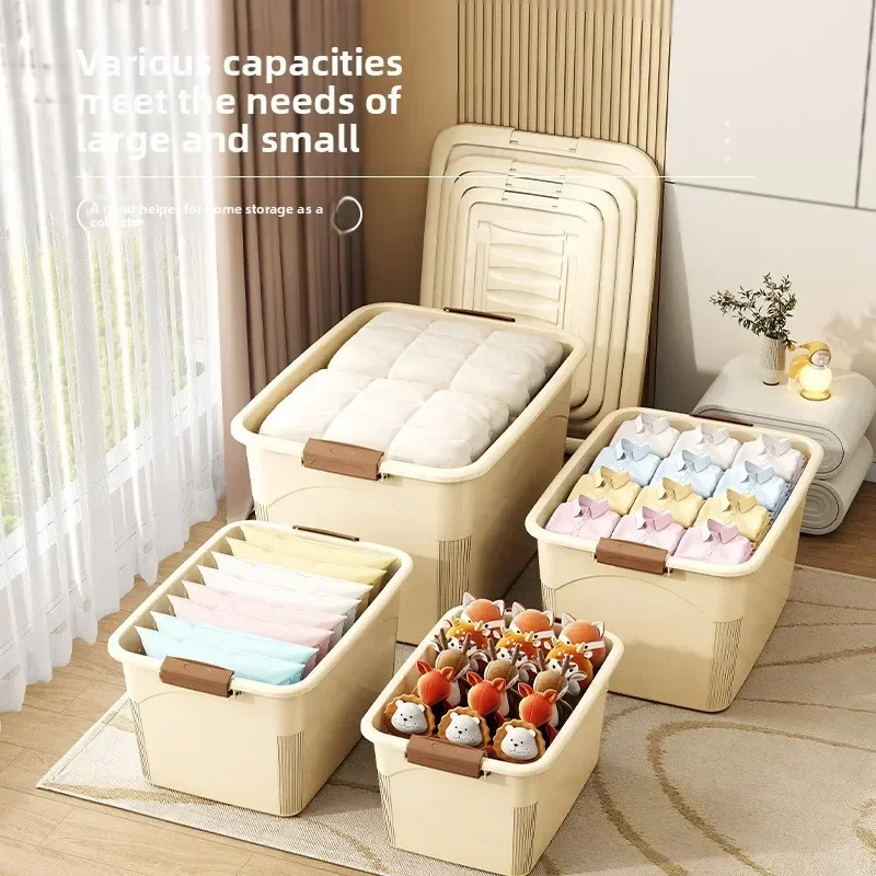 Large capacity storage box, clothes sorting box, plastic with wheels, sundries, toys, books, storage box Durable