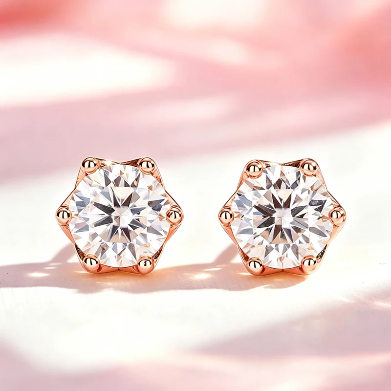 Classic Moissanite Flower Stud Earrings 925 Silver with Six-Prong Setting Comes with GRA Certificate Sparkling Wedding Party Gif